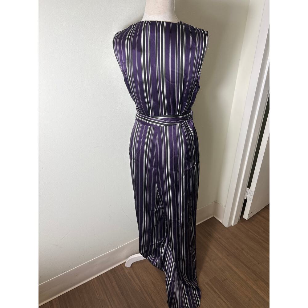NWT Lilysilk Purple Pin Stripe Sleeveless Silk Jumpsuit Sz M - Picture 4 of 5